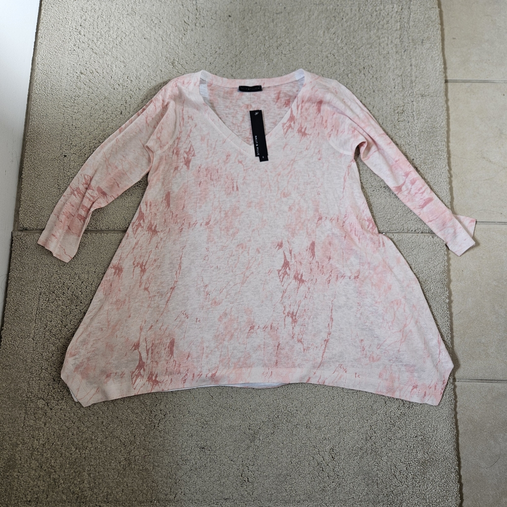 Nally & Millie Pink Marble Print V-Neck Tunic Top – Size XS - Picture 14 of 14